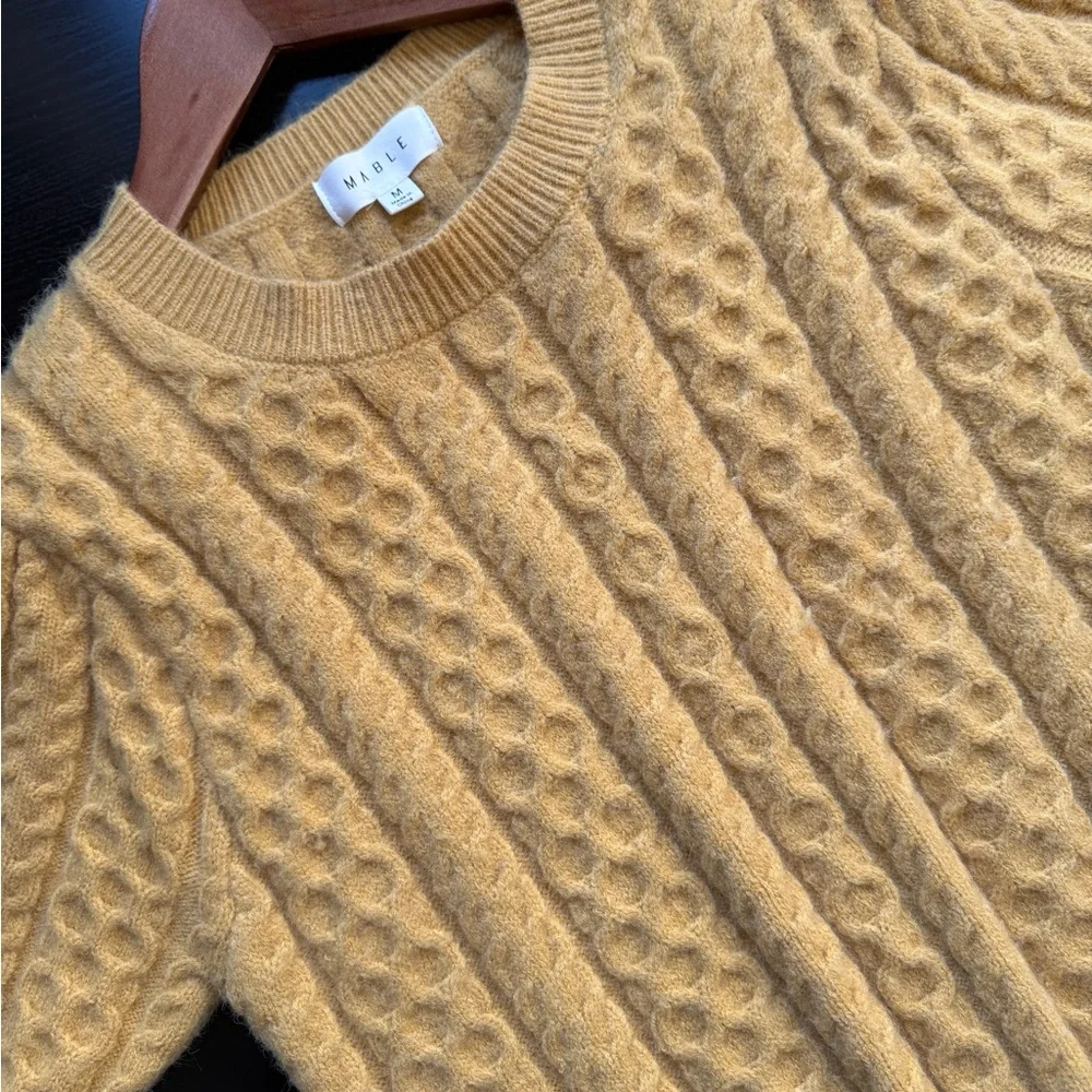 Mable Mustard Cable Knit Sweater Short Sleeve Cozy Cottagecore Medium - Picture 12 of 14